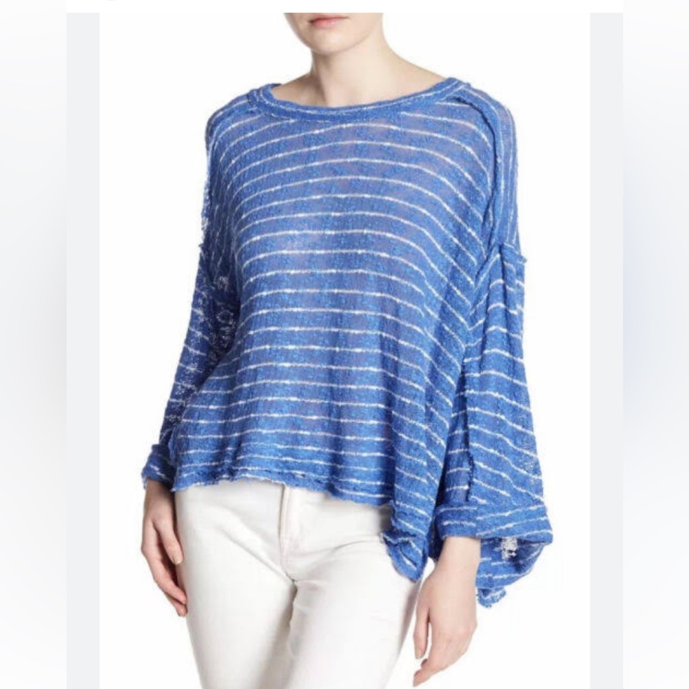 FREE PEOPLE WE THE FREE STRIPED ISLAND GIRL HACCI TOP Blue and white striped